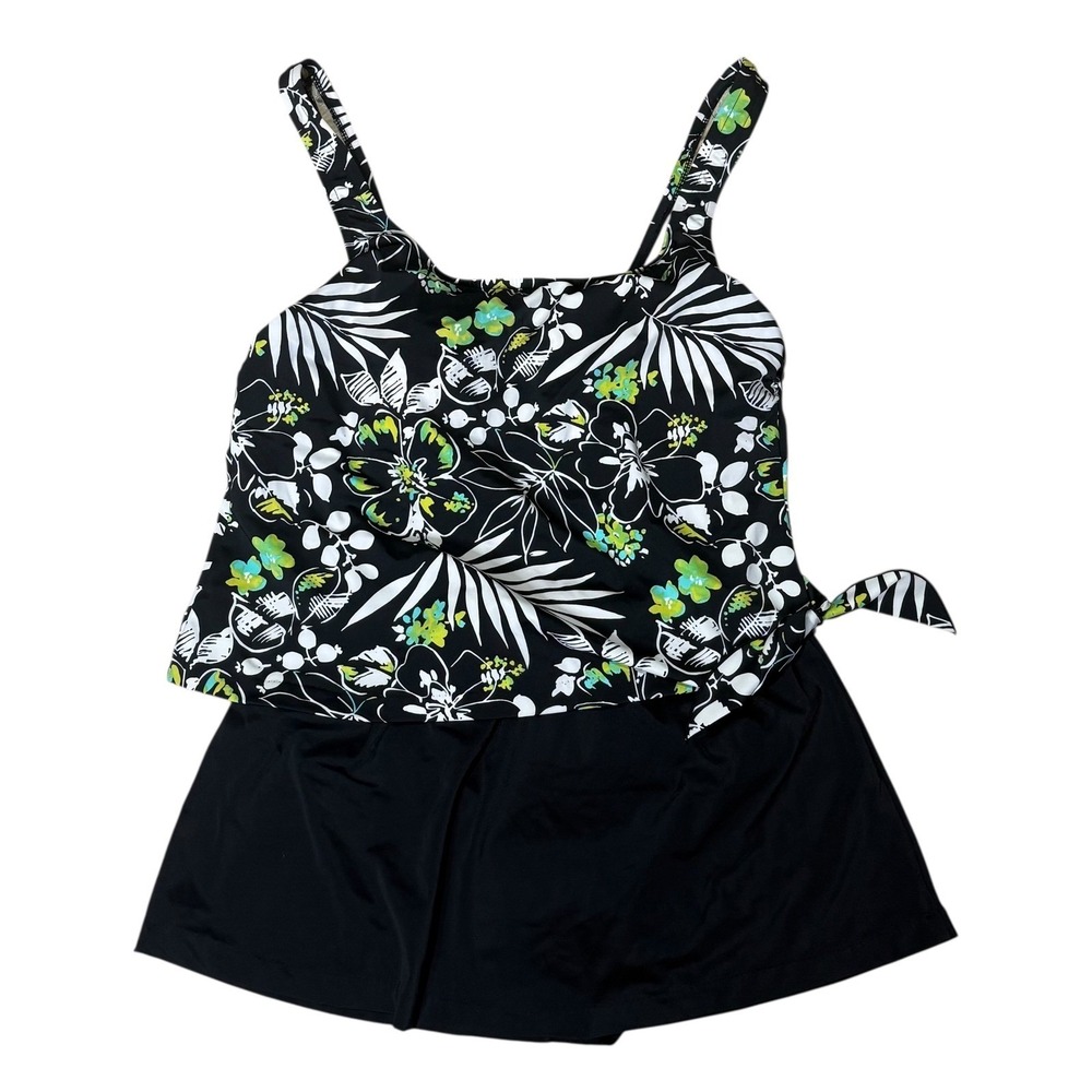 Azul Floral Tankini Swimsuit set Women's Size 14 Swim Dress Skirt bottom Tummy